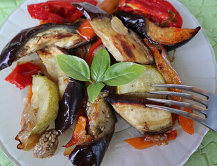 Wall Mural - grilled eggplant with vegetables