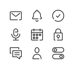 Poster - Mobile app interface line icons set. Modern graphic design concepts, black stroke linear symbols, simple outline elements collection. Vector line icons