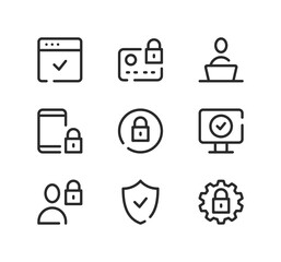Fototapete - Cybersecurity line icons set. Modern graphic design concepts, black stroke linear symbols, simple outline elements collection. Vector line icons
