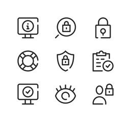 Fototapete - Security line icons set. Modern graphic design concepts, black stroke linear symbols, simple outline elements collection. Vector line icons