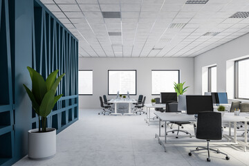 Poster - modern white and blue open space office interior