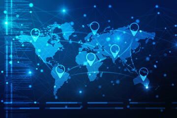 Fototapete - 2d rendering Red map pointer with world map