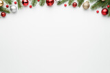 Fototapeta Konie - White christmas background with fir branches and decorations