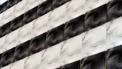 Aufkleber - Wall with striped ornament from marble slabs with gold, computer generated. 3d rendering of abstract backdrop