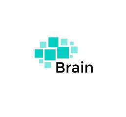 Poster - Brain abstract icon. Squares shapes, geometric brain hemisphere. SImple flat abstract logo template. Modern emblem idea. Logotype concept design for business. Isolated vector illustration