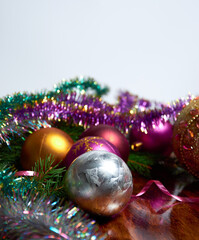 christmas decorations 
on a wooden table