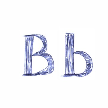 Bb - letter of the alphabet drawn by hand with a blue ballpoint pen. A unique font.