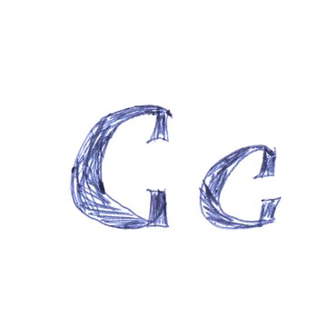 Cc - letter of the alphabet drawn by hand with a blue ballpoint pen. A unique font.