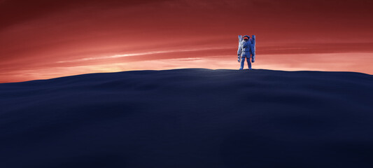 Wall Mural - astronaut doing space walk and explore a distant planet such as mars.
