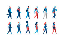 Collezione Di Personaggi Maschili E Femminili Pronti Per L'animazione. Avatar Uomini E Donne Che Camminano In Diverse Posizioni Isolati Su Fondo Bianco