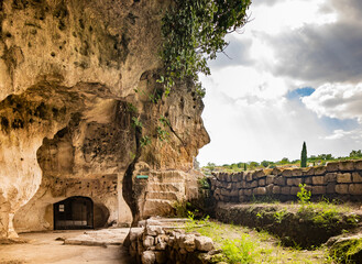 Gravina in Puglia, Italy. The ancient and beautiful cave church of San Michele delle Grotte, carved into the rock.