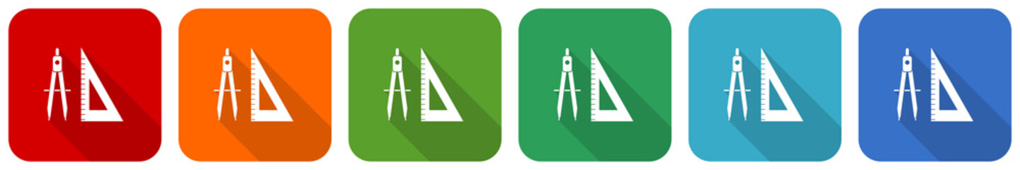 Poster - Learning, education icon set, flat design vector illustration in 6 colors options for webdesign and mobile applications