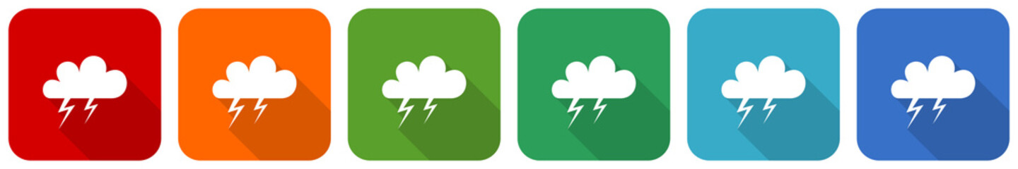Aufkleber - Storm icon set, flat design vector illustration in 6 colors options for webdesign and mobile applications