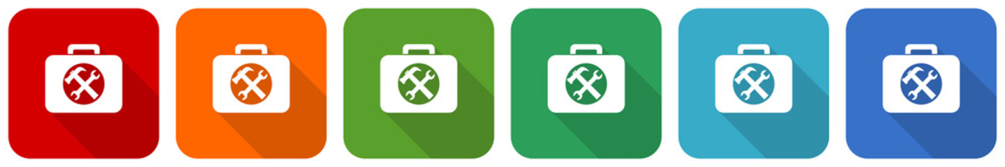 Aufkleber - Toolkit icon set, flat design vector illustration in 6 colors options for webdesign and mobile applications