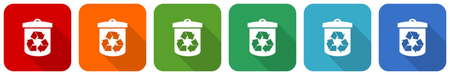 Poster - Recycle icon set, flat design vector illustration in 6 colors options for webdesign and mobile applications