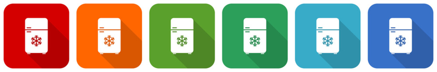 Poster - Refrigerator, fridge, cooler icon set, flat design vector illustration in 6 colors options for webdesign and mobile applications