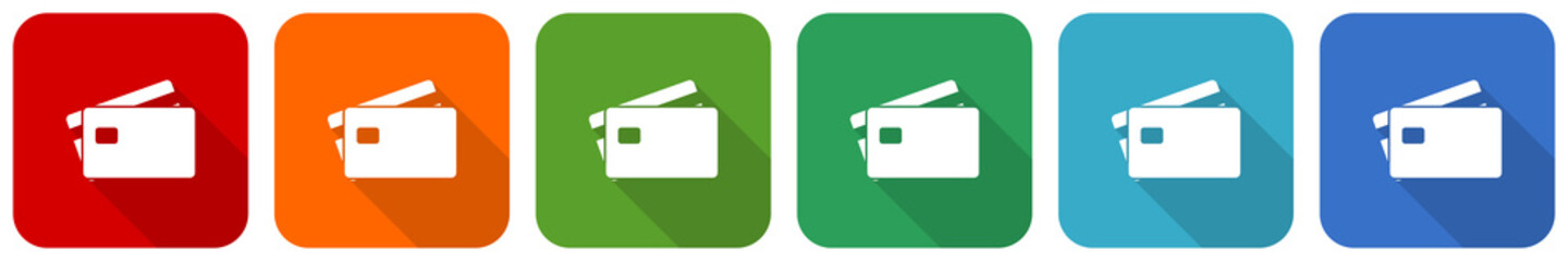 Poster - Credit card, bank, finance icon set, flat design vector illustration in 6 colors options for webdesign and mobile applications