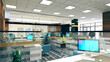 Large open space office perspective interior design 3D rendering