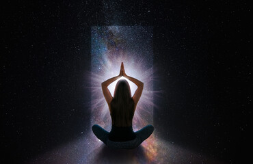 Wall Mural - woman in meditation front universe