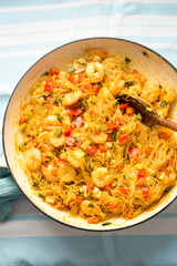 Wall Mural - Singapore noodles with prawns, spring onions, red pepper