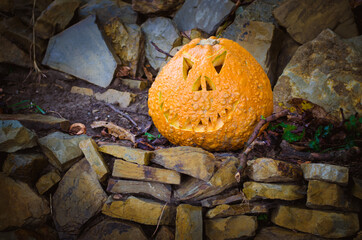 orange scary halloween pumpkin concept