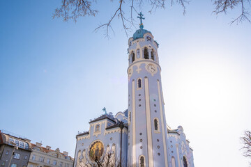 Popular photospot in Old town Bratislava Church of St. Elizabeth, also known as the Blue Church, Slovakia