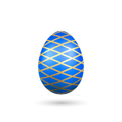 Wall Mural - easter egg 3d icon. blue gold egg, isolated white background. bright realistic design, decoration fo