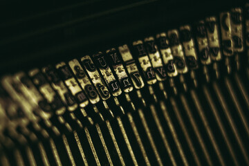Typewriter machine close up letters vintage writing.