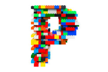 Poster - Letter P from colorful building toy blocks, 3D rendering