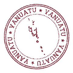 Wall Mural - Vanuatu round rubber stamp with country map. Vintage red passport stamp with circular text and stars, vector illustration.