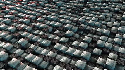 Aufkleber - Computer generated background marble stone cubes with gold, top view. 3D rendering undulating stepped area with light rays