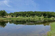 Wide View Of A Beautiful Lake With Reflections In The Water At Chickasaw National Recreation Area In Davis, Oklahoma