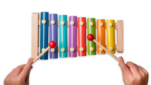 Xylophone School Music Education. Rainbow Colored Xylophone. Colorful Musical Instrument For Children Or Kids. White Isolated Background.