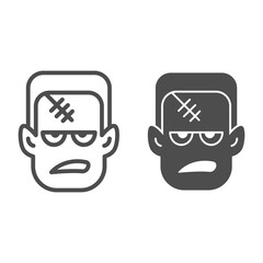 Poster - Frankenstein line and solid icon, Halloween concept, monster face sign on white background, Halloween Frankenstein monster icon in outline style for mobile concept and web design. Vector graphics.