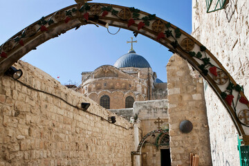 The 9th station of the cross at the entree to the Coptic Orthodox Patriarchate in Jerusalem, Israel