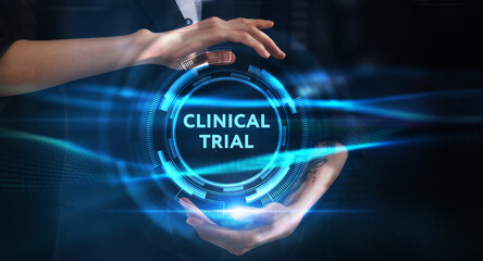 Business, technology, internet and network concept. Young businessman thinks over the steps for successful growth: Clinical trial