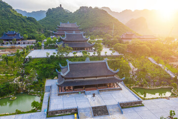 Aerial landscape of Tam Chuc pagoda: The world largest pagoda located in Ha Nam province of Vietnam.