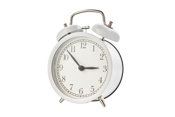 White vintage alarm clock on a white background isolated