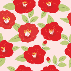 Wall Mural - Vector camellia flowers seamless pattern