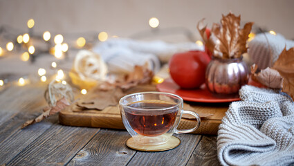 Wall Mural - Cozy still life with tea and decorative items