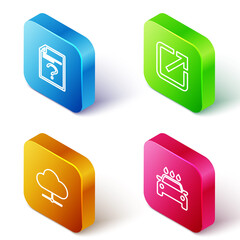 Poster - Set Isometric line Unknown document, Open in new window, Network cloud connection and Car wash icon. Vector.