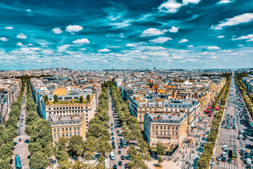 Wall Mural - Beautiful panoramic view of Paris from the roof of the Triumphal Arch. Champs Elysees.