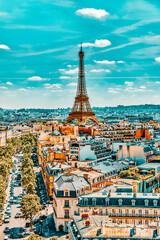 Wall Mural - PARIS, FRANCE- JULY 06, 2016 : Beautiful panoramic view of Paris from the roof of the Triumphal Arch. View of the Eiffel Tower.