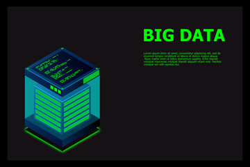 Fototapete - Isometric Digital Technology Web Banner. BIG DATA Machine Learning Algorithms. Analysis and Information. Big Data Access Storage Distribution Information Management and Analysis. Vector illustration
