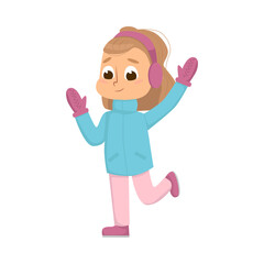 Sticker - Cheerful Girl Walking and Enjoying Winter Holiday Vector Illustration