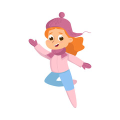 Sticker - Cheerful Girl Walking and Enjoying Winter Holiday Vector Illustration