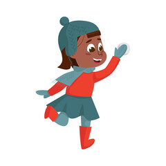 Poster - Cheerful Girl Walking and Enjoying Winter Holiday Vector Illustration