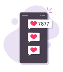 Poster - Likes notice notifications on mobile phone smartphone screen vector, social media network bubble with heart counter on cellphone