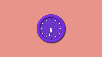 Amazing counting down purple color 3d wall clock isolated on red light background, 12 hours wall clock