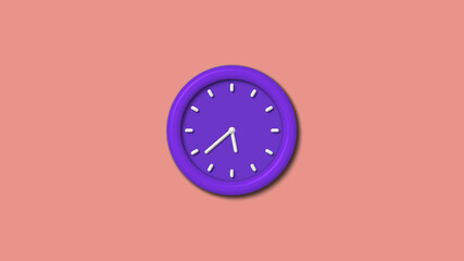 Amazing counting down purple color 3d wall clock isolated on red light background, 12 hours wall clock